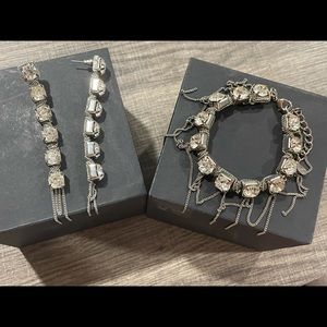 Cache Silver chain and Clear gem drop earrings and matching bracelet